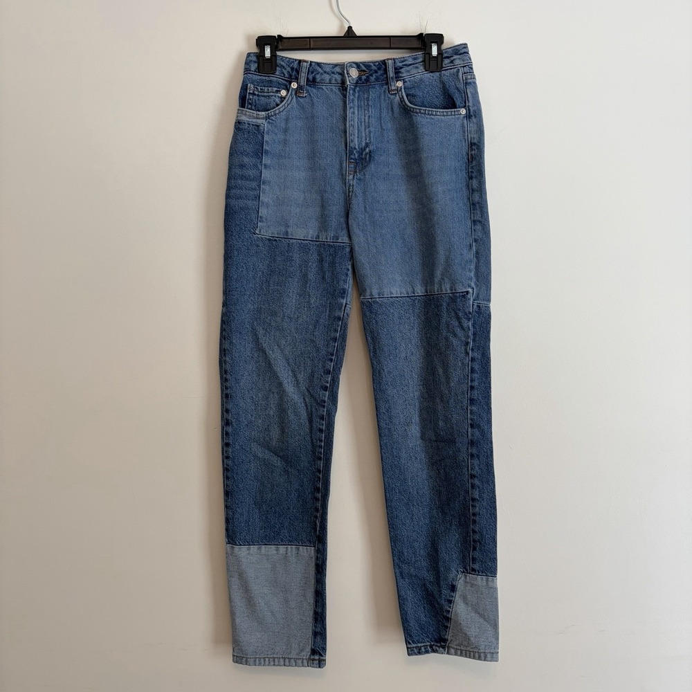 We The Free People sz 26 patchwork tapered Blue Denim jeans boho indie Artsy